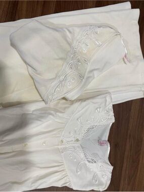 Women's White Embroidered dress sleeping set velvet / cotton made in turkey